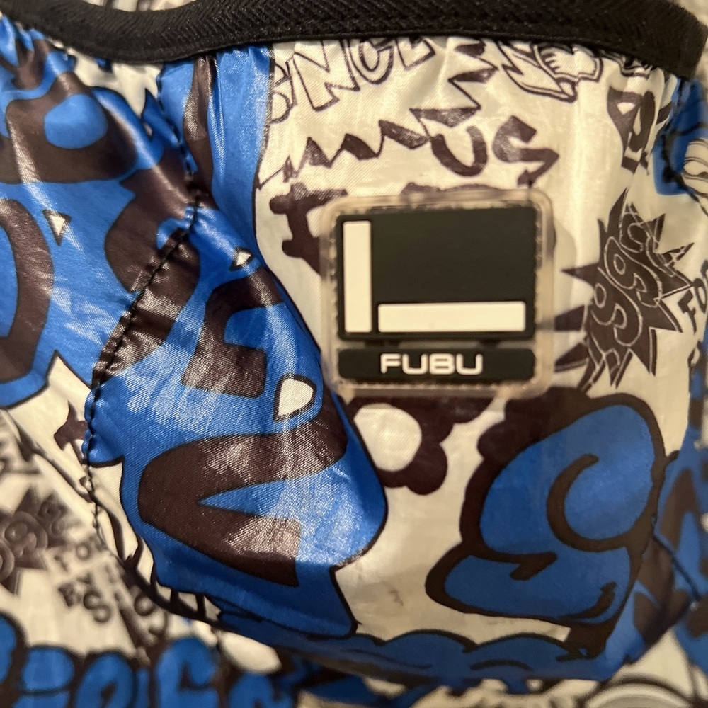 FUBU the Collection blue and white full zip Windbreaker Printed Hoodie Jacket - Picture 7 of 10